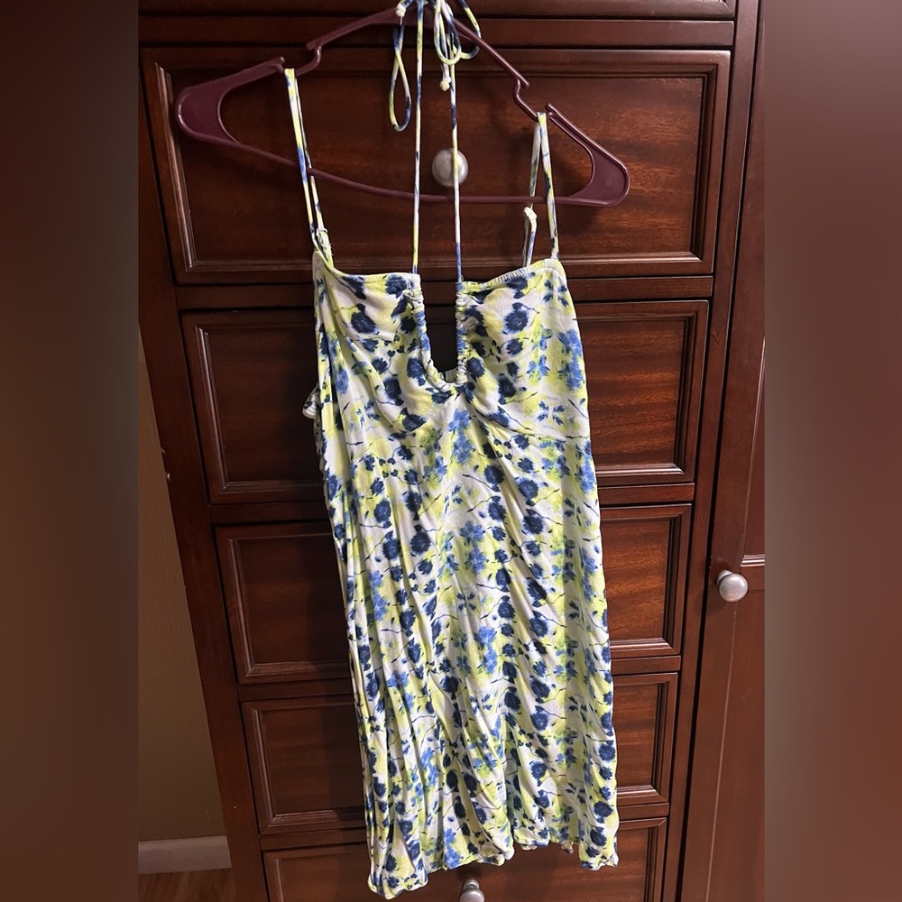 Floral Tie Dye Halter Spaghetti Strap Shift Dress